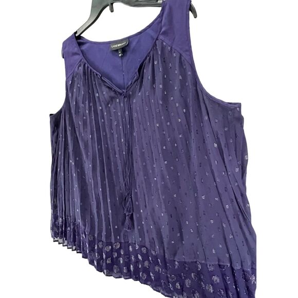 Lane Bryant Blouse Womens 22 Purple Pleated Tassels Flowy Shimmer Top Whimsygoth - Picture 2 of 13
